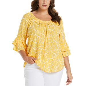 Plus Size Smocked Ruffle Elbow Sleeve Top